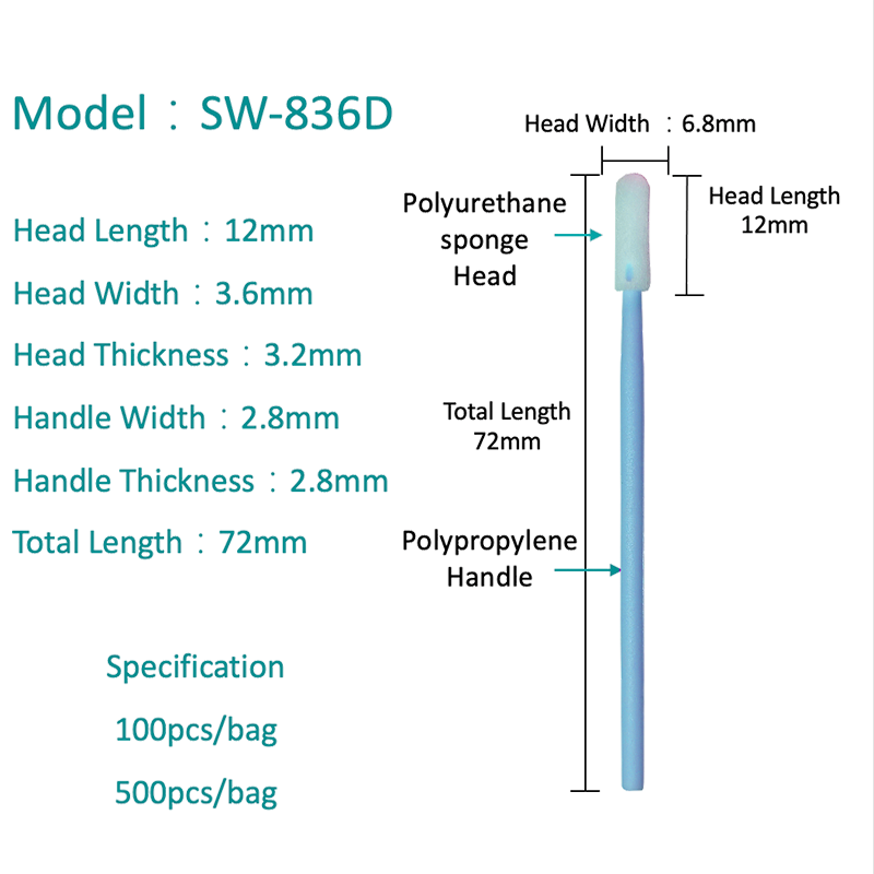 SW-836D ছোট ফ্লেক্স টিপ ফোম ক্লিনরুম সোয়াব